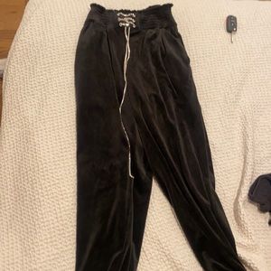 velour track pants with crystal lace